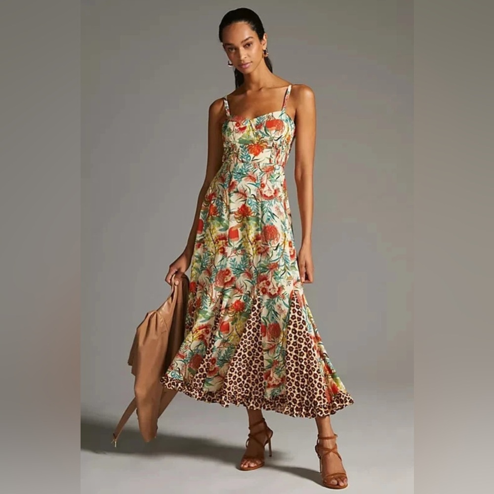 Anthropologie Hutch Tropical Floral and Leopard Maxi Dress Size 4